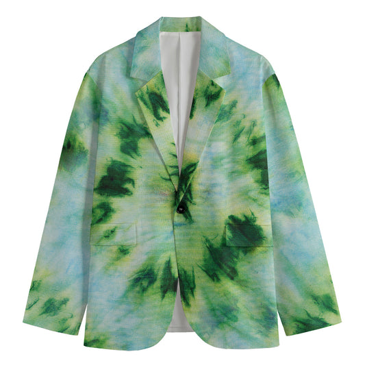 Green And Black Acid Wash Tie Dye Print Men's Blazer