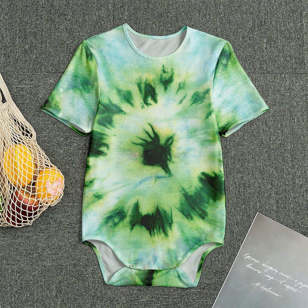 Green And Black Acid Wash Tie Dye Print Men's Bodysuit