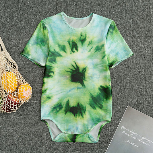 Green And Black Acid Wash Tie Dye Print Men's Bodysuit