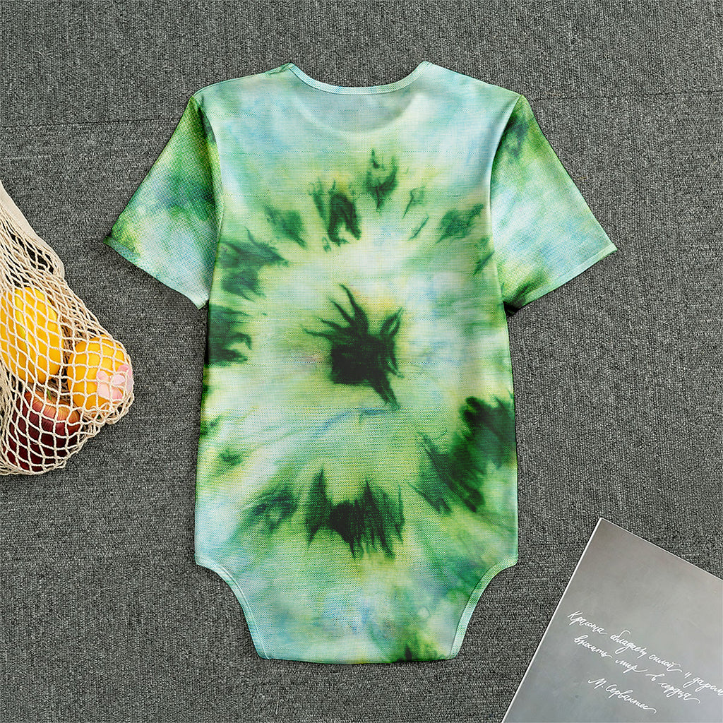Green And Black Acid Wash Tie Dye Print Men's Bodysuit