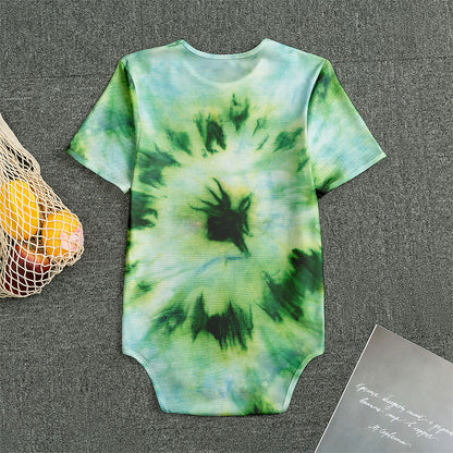 Green And Black Acid Wash Tie Dye Print Men's Bodysuit