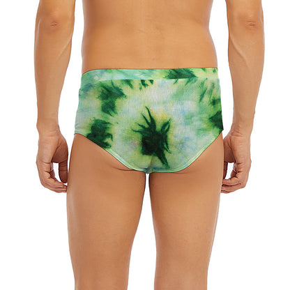 Green And Black Acid Wash Tie Dye Print Men's Briefs