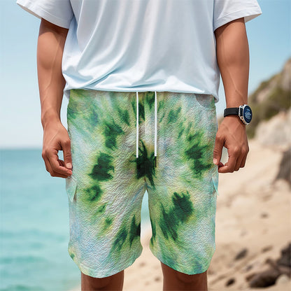 Green And Black Acid Wash Tie Dye Print Men's Cargo Shorts