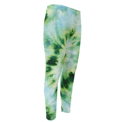 Green And Black Acid Wash Tie Dye Print Men's Compression Pants