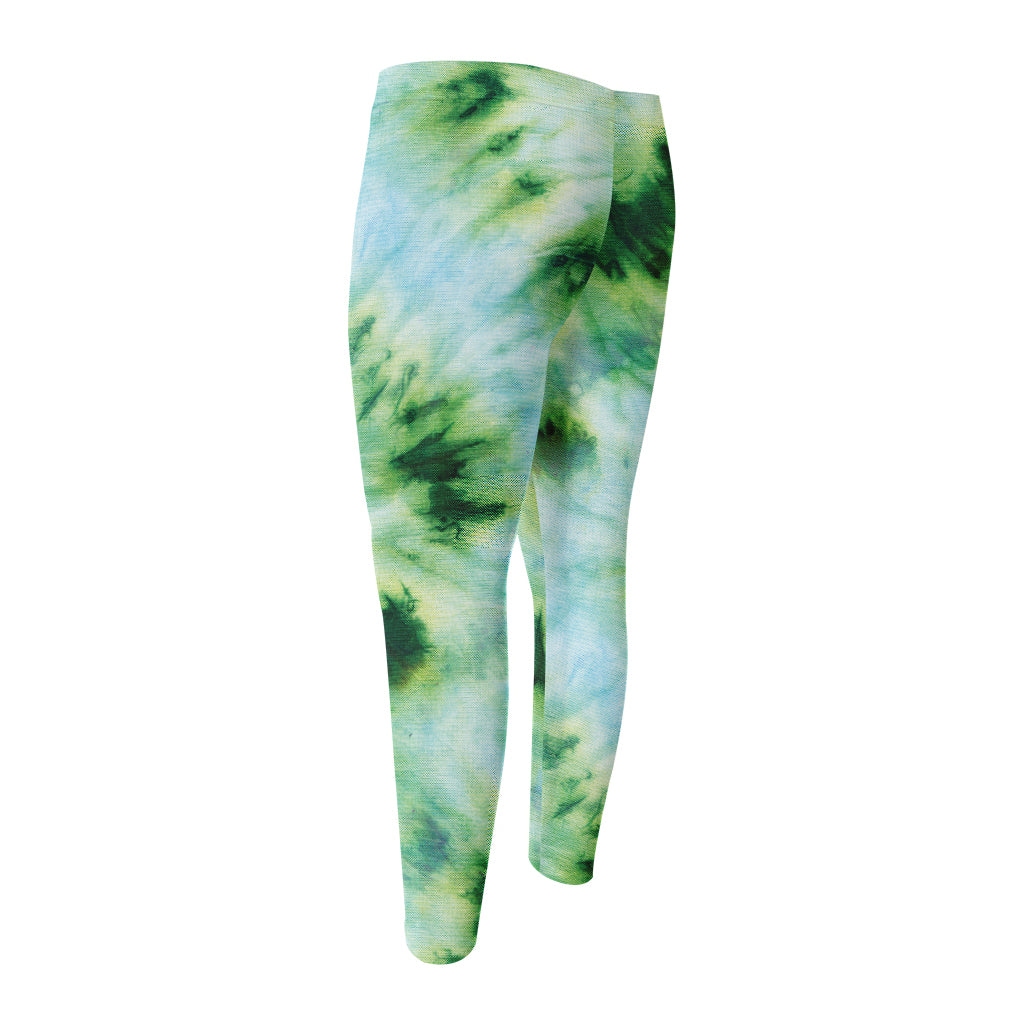 Green And Black Acid Wash Tie Dye Print Men's Compression Pants