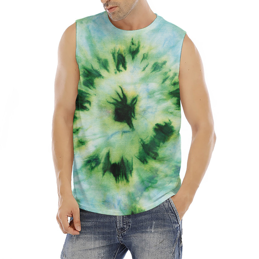 Green And Black Acid Wash Tie Dye Print Men's Fitness Tank Top