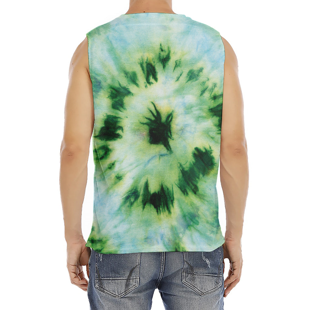 Green And Black Acid Wash Tie Dye Print Men's Fitness Tank Top