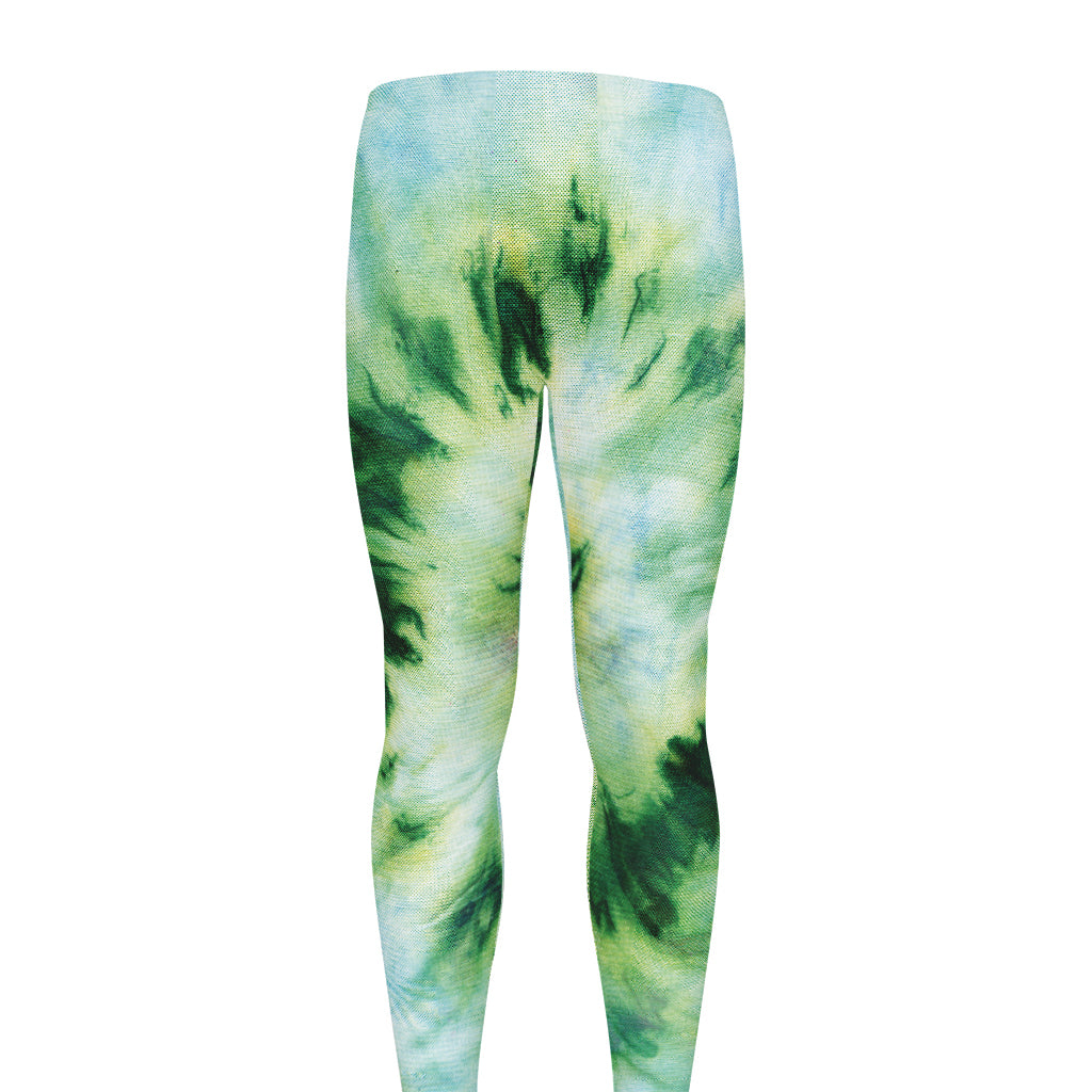 Green And Black Acid Wash Tie Dye Print Men's leggings