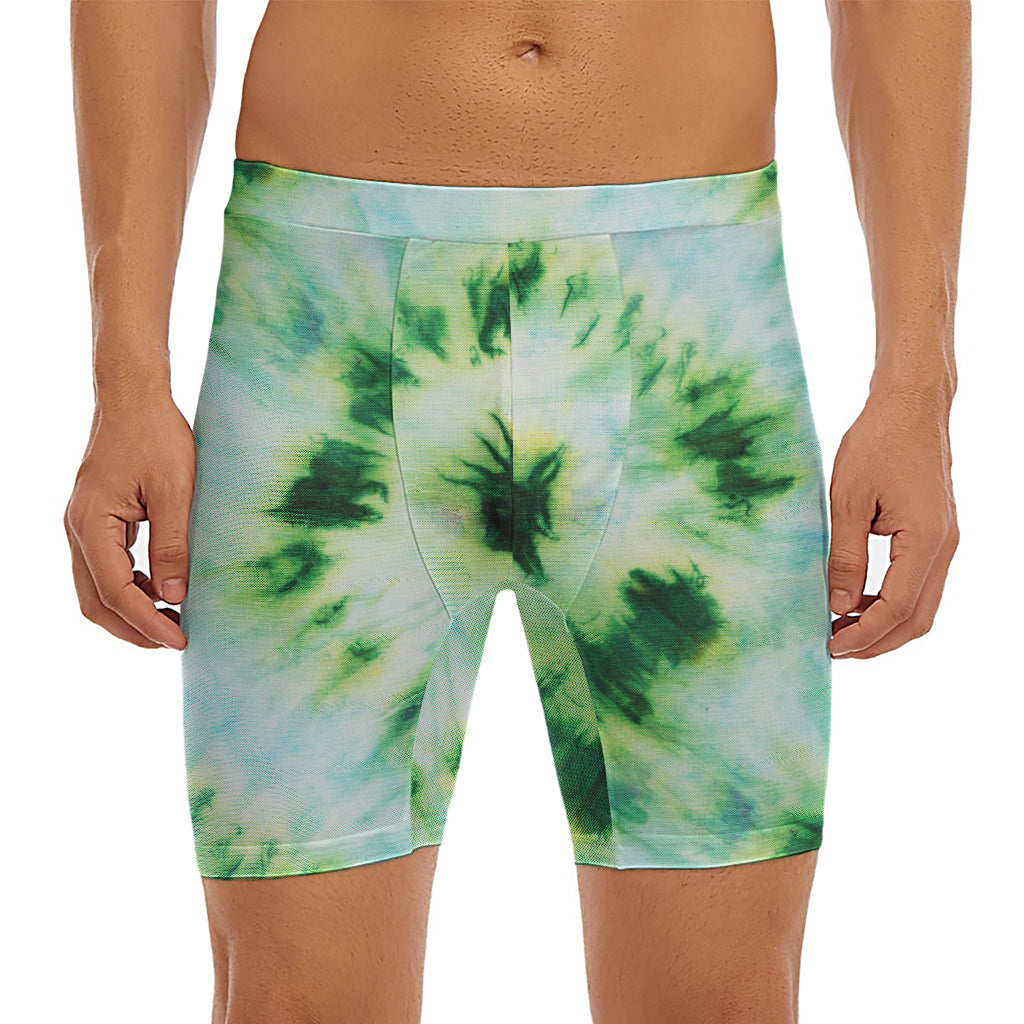 Green And Black Acid Wash Tie Dye Print Men's Long Boxer Briefs