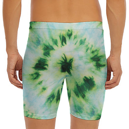 Green And Black Acid Wash Tie Dye Print Men's Long Boxer Briefs
