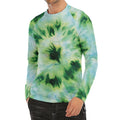 Green And Black Acid Wash Tie Dye Print Men's Long Sleeve Rash Guard