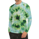 Green And Black Acid Wash Tie Dye Print Men's Long Sleeve Rash Guard