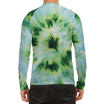 Green And Black Acid Wash Tie Dye Print Men's Long Sleeve Rash Guard