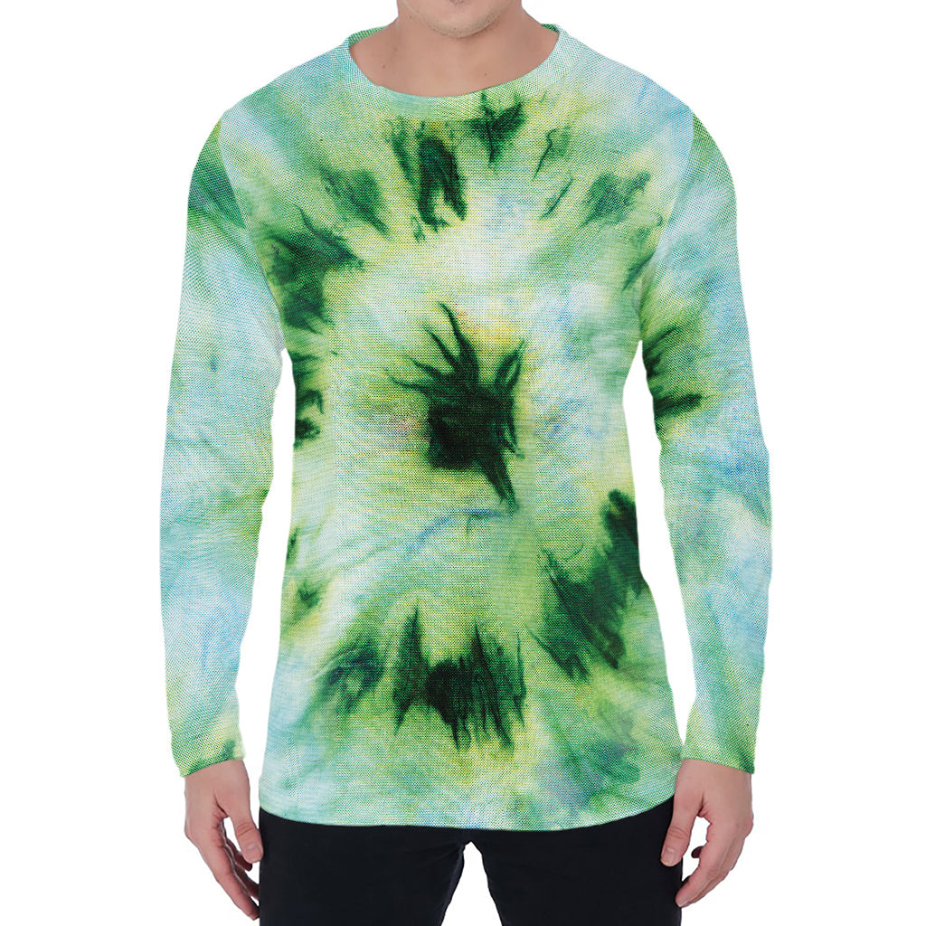 Green And Black Acid Wash Tie Dye Print Men's Long Sleeve T-Shirt