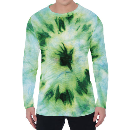 Green And Black Acid Wash Tie Dye Print Men's Long Sleeve T-Shirt