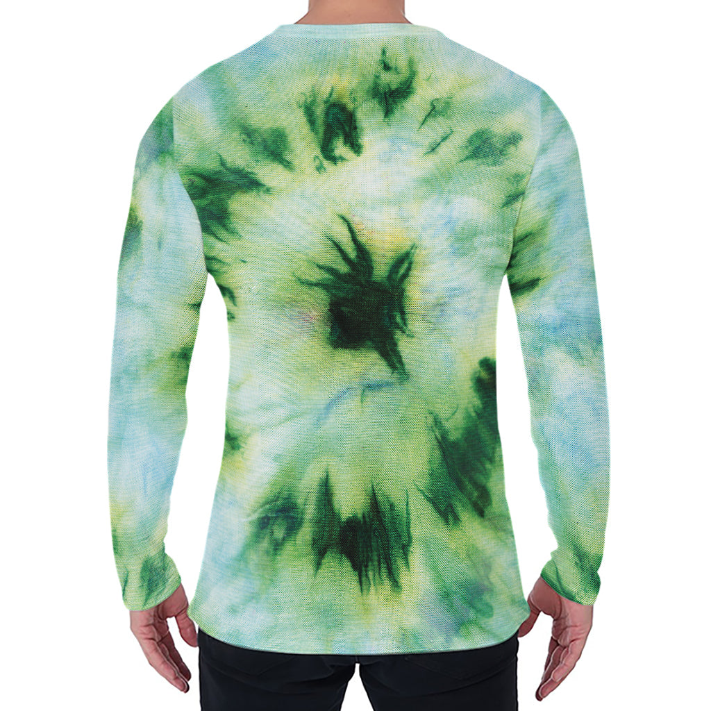 Green And Black Acid Wash Tie Dye Print Men's Long Sleeve T-Shirt