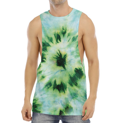 Green And Black Acid Wash Tie Dye Print Men's Muscle Tank Top