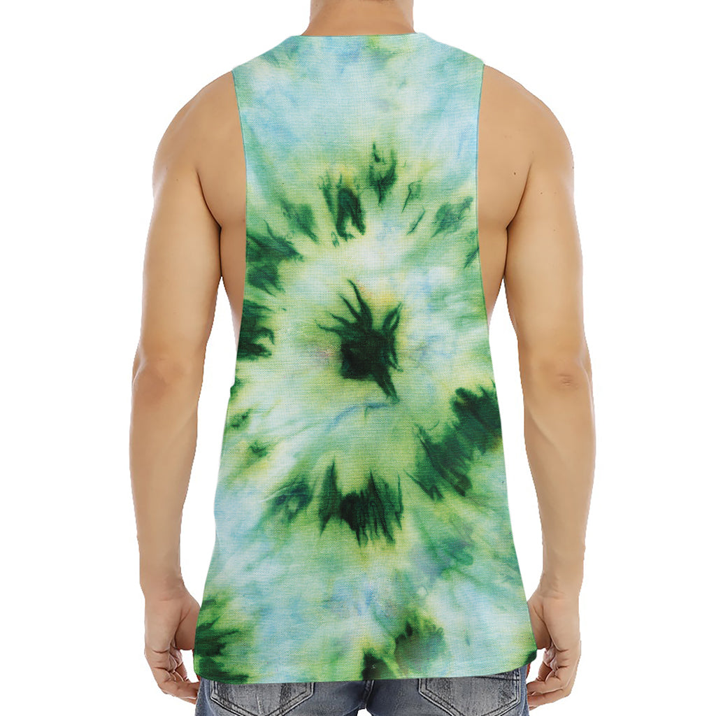 Green And Black Acid Wash Tie Dye Print Men's Muscle Tank Top