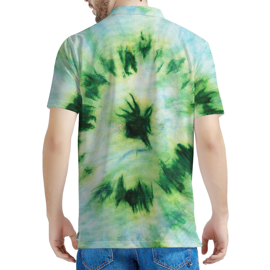 Green And Black Acid Wash Tie Dye Print Men's Polo Shirt