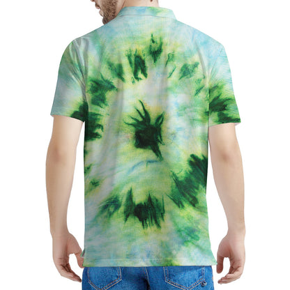 Green And Black Acid Wash Tie Dye Print Men's Polo Shirt