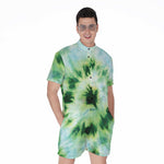 Green And Black Acid Wash Tie Dye Print Men's Rompers