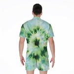 Green And Black Acid Wash Tie Dye Print Men's Rompers