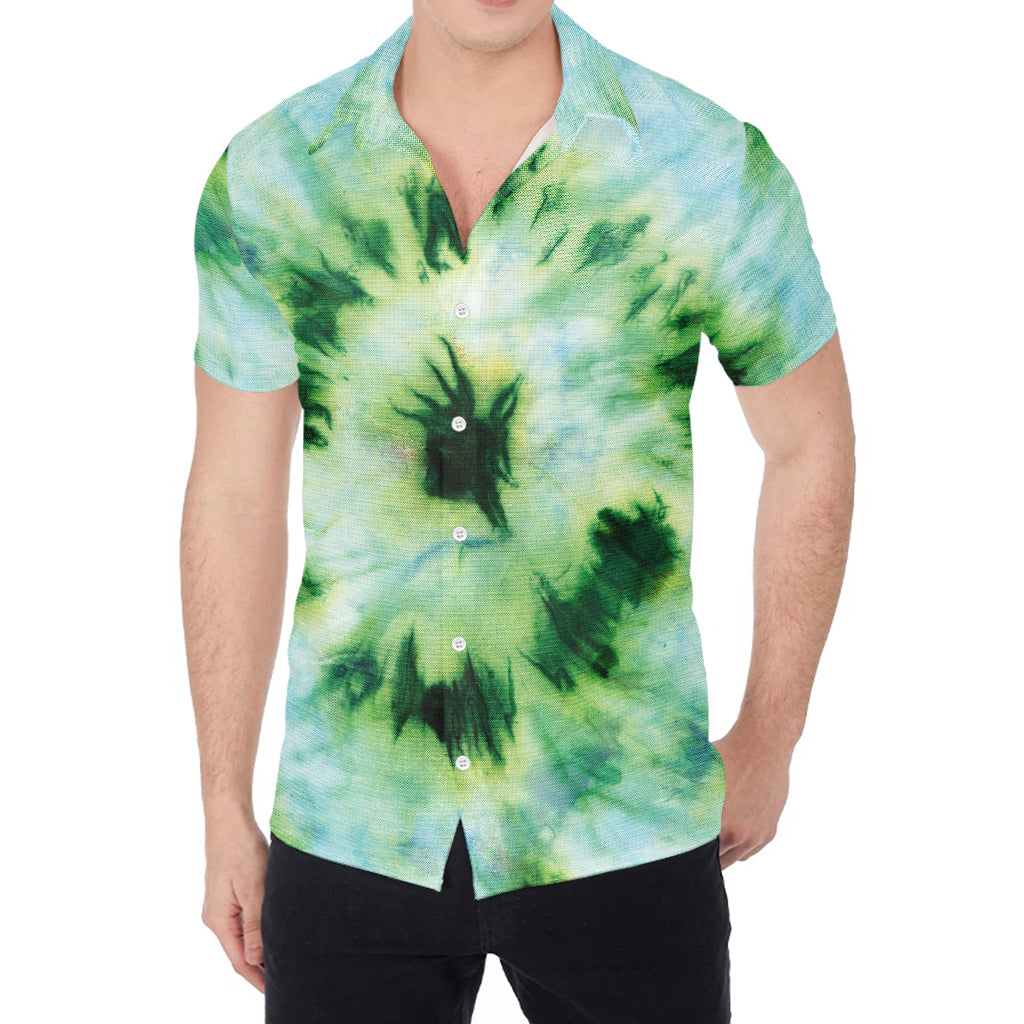 Green And Black Acid Wash Tie Dye Print Men's Shirt