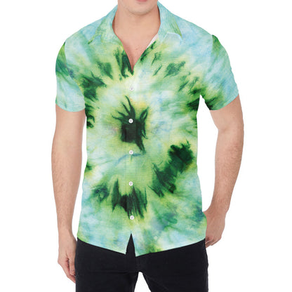 Green And Black Acid Wash Tie Dye Print Men's Shirt