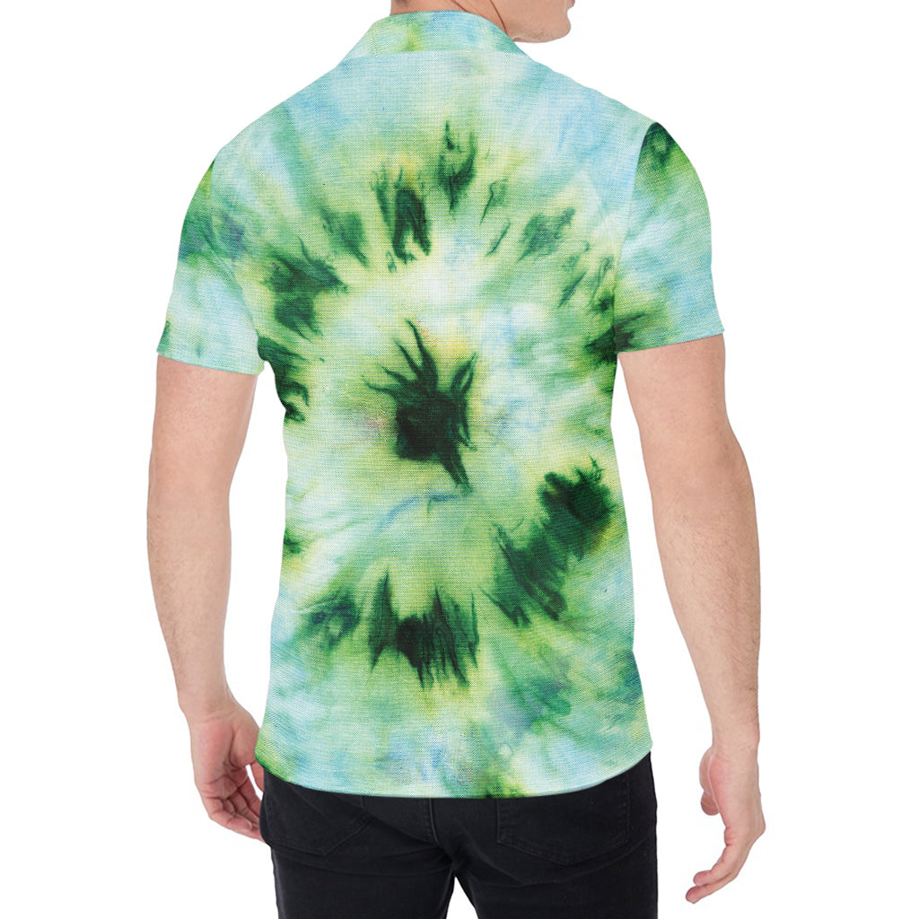 Green And Black Acid Wash Tie Dye Print Men's Shirt