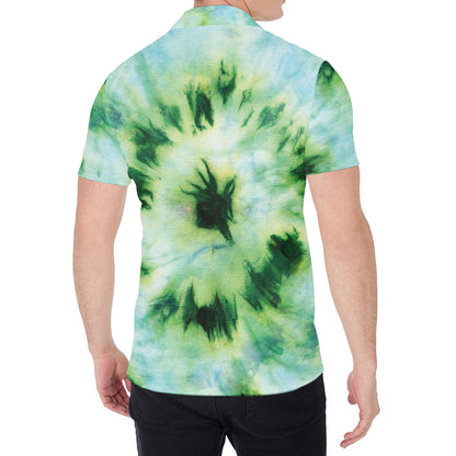 Green And Black Acid Wash Tie Dye Print Men's Shirt