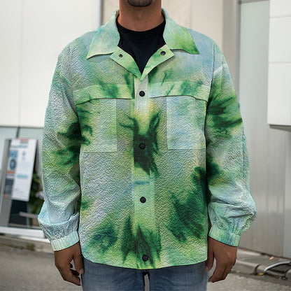 Green And Black Acid Wash Tie Dye Print Men's Shirt Jacket