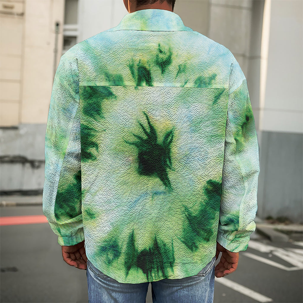 Green And Black Acid Wash Tie Dye Print Men's Shirt Jacket