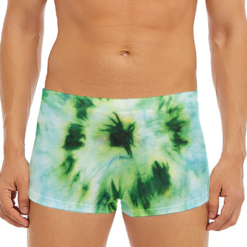 Green And Black Acid Wash Tie Dye Print Men's Short Boxer Briefs
