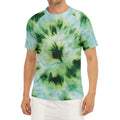 Green And Black Acid Wash Tie Dye Print Men's Short Sleeve Rash Guard