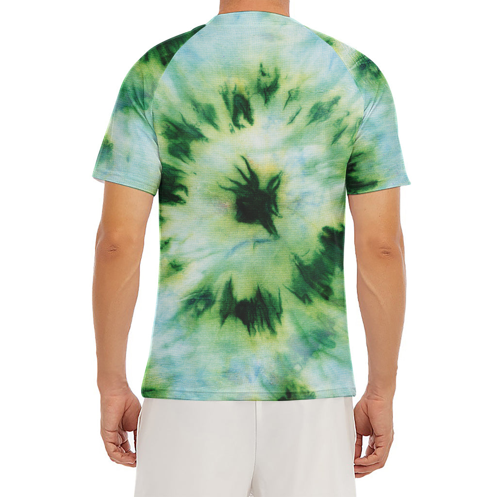 Green And Black Acid Wash Tie Dye Print Men's Short Sleeve Rash Guard