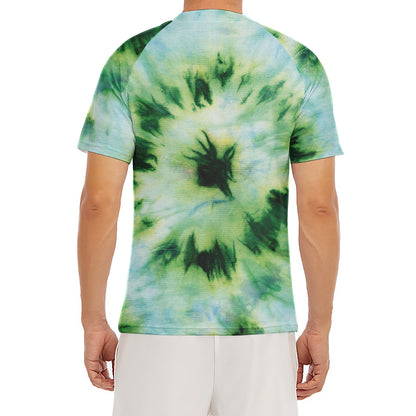 Green And Black Acid Wash Tie Dye Print Men's Short Sleeve Rash Guard