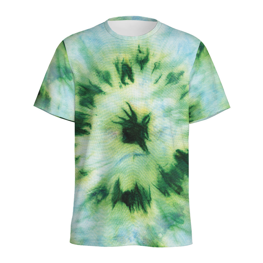 Green And Black Acid Wash Tie Dye Print Men's Sports T-Shirt