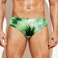 Green And Black Acid Wash Tie Dye Print Men's Swim Briefs