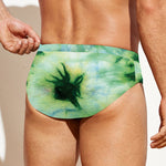 Green And Black Acid Wash Tie Dye Print Men's Swim Briefs