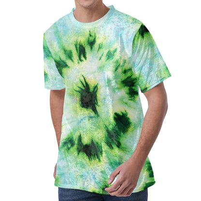 Green And Black Acid Wash Tie Dye Print Men's Velvet T-Shirt