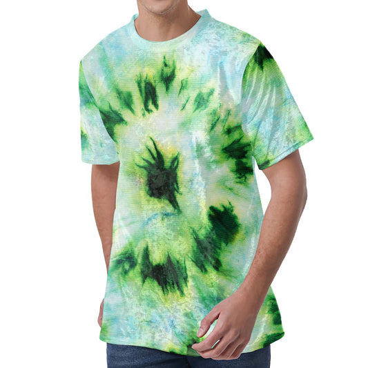 Green And Black Acid Wash Tie Dye Print Men's Velvet T-Shirt