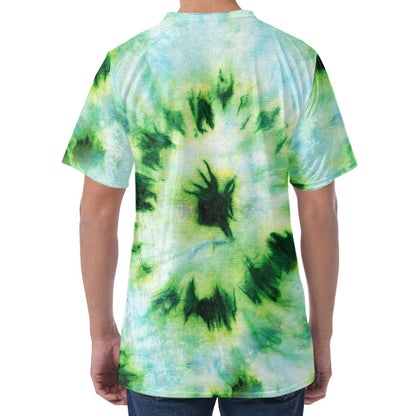 Green And Black Acid Wash Tie Dye Print Men's Velvet T-Shirt