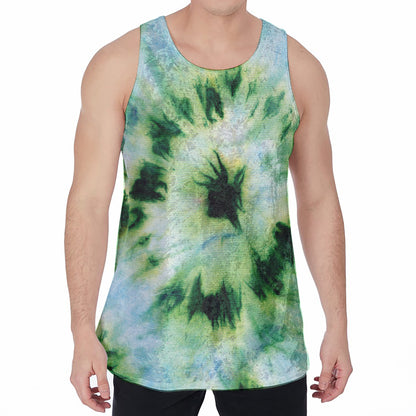 Green And Black Acid Wash Tie Dye Print Men's Velvet Tank Top