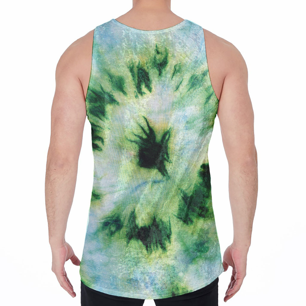 Green And Black Acid Wash Tie Dye Print Men's Velvet Tank Top