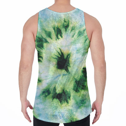 Green And Black Acid Wash Tie Dye Print Men's Velvet Tank Top