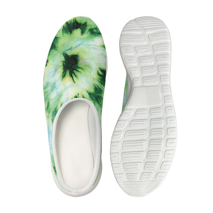Green And Black Acid Wash Tie Dye Print Mesh Casual Shoes