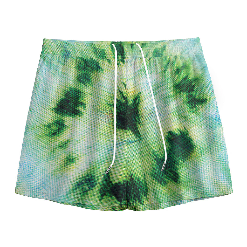 Green And Black Acid Wash Tie Dye Print Mesh Shorts