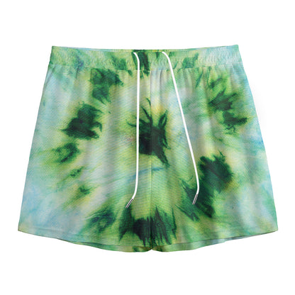 Green And Black Acid Wash Tie Dye Print Mesh Shorts