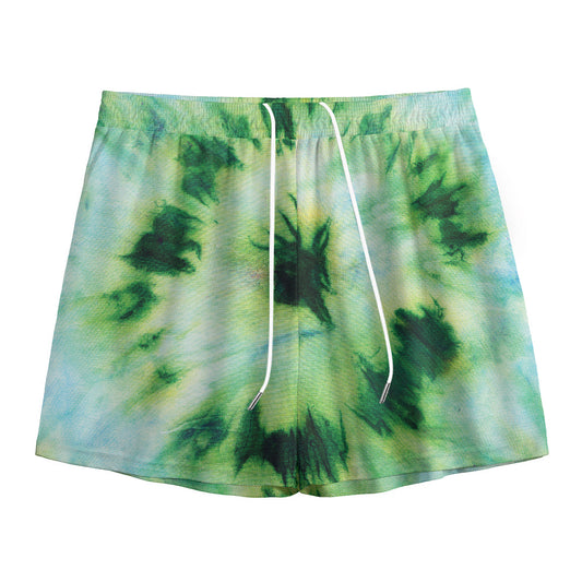 Green And Black Acid Wash Tie Dye Print Mesh Shorts