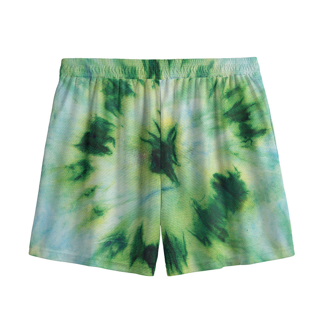 Green And Black Acid Wash Tie Dye Print Mesh Shorts